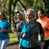 Senior people exercising, running in the park.