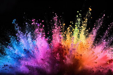 Wall Mural - Dynamic color powder eruption creates a mesmerizing spectacle against a pitch-black canvas, evoking a symphony of vivid tones.