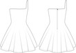 asymmetric neck sleeveless one shoulder strappy zippered flared a -line mini short dress gown template technical drawing flat sketch cad mockup fashion woman design style model
