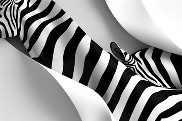 Wall Mural - Dynamic Monochrome Waves Emerge from Black and White Zebra Stripes on Clean Background