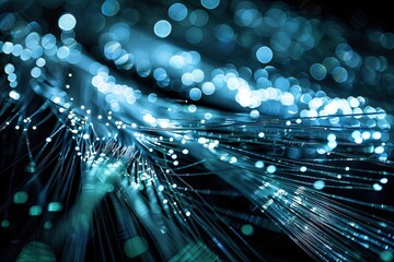 Intricate Web of Fiber Optic Cables Transmitting Data Signals -