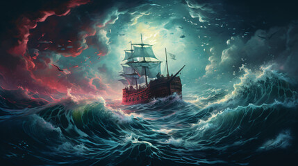 Wall Mural - ship in the stormy ocean