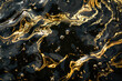 Black liquid texture background, dark waves of oil and gold shine, abstract luxury marble effect. Concept of paint pattern, surface, sunshine, watercolor, swirl