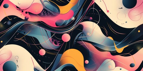 Poster - The background is a gradient of dark blue and black with sparkly light-colored dots scattered throughout. Modern art geometry shape or abstract art with colorful vibrant color. Trendy pattern. AIG42.