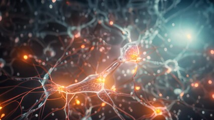 Fototapete - Neuron cell, 3D illustration, computer generated, abstract background, Artificial intelligence, connections, and nucleus in the concept of interconnected neurons