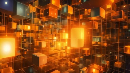 Poster - Abstract 3d rendering of chaotic cubes. Futuristic background design, Abstract cuboid representation of fourth-dimensional space, neural network-generated art