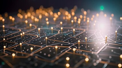 Poster - Circuit board with microchips and connections. 3d rendering, Abstract futuristic digital background with connecting dots and lines, 3D rendering