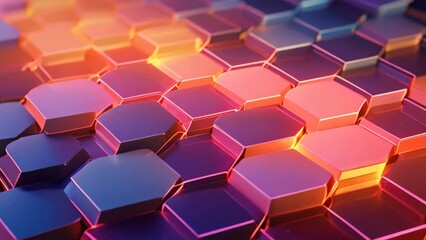 Poster - 3d rendering of abstract background with hexagons in blue and orange colors, 3D rendering of an abstract hexagon background with blue neon lights