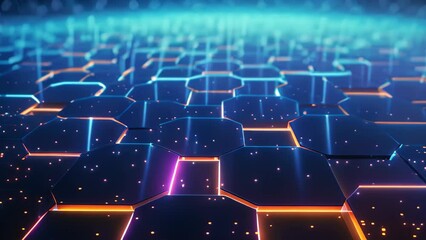 Poster - Abstract technology background with hexagons and glowing lines. 3D rendering, 3D rendering of an abstract hexagon background with blue neon lights