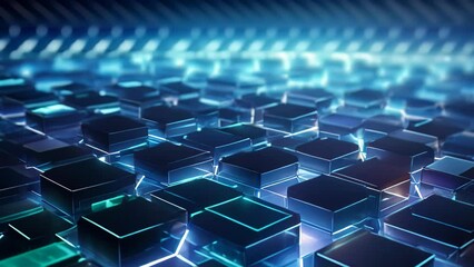 Poster - Abstract blue technology background with glowing cubes. 3d rendering toned Video, 3D rendering of an abstract hexagon background with blue neon lights