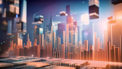 Poster - Futuristic cityscape background with glowing forex chart. 3D Rendering, Financial stock market graph on a technology abstract background