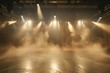 Concert Stage Illuminated by Spotlights in Fog, Empty Entertainment Venue Atmosphere