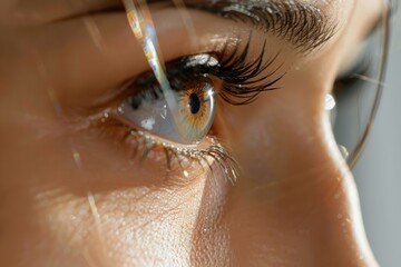 Close-Up of Blue Eye with Contact Lens Application, Vision Care and Ophthalmology