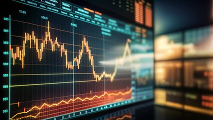 Poster - financial stock market graph on digital screen. 3d rendering and illustration, Investment concept with a stock market chart and candlestick graph on a virtual screen