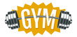 Vector vintage emblem for gym with barbell. Emblem of steel barbell for bodybuilding and fitness.