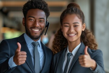 Poster - Two business people giving thumbs up. Generative AI.