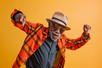 Senior Swingers: Grandpa Jiving to Hip-Hop Hits on bright bckground