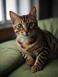 portrait of a bengal cat with green eyes 