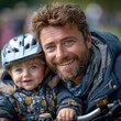 Father teaches his son to ride a bicycle on the road, and while enjoying the natural atmosphere outdoors in autumn. Educate, learn and play with children.