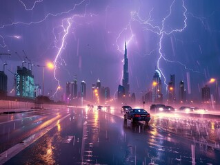 In Dubai and Abu Dhabi, the United Arab Emirates, rain, storms, lightning, and thunder have been observed. The weather has been tumultuous, with heavy rainfall and dramatic displays of lightning 
