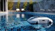 A robotic pool cleaner in action, maintaining a swimming pool by cleaning its bottom and walls, providing an essential service before the summer swimming season