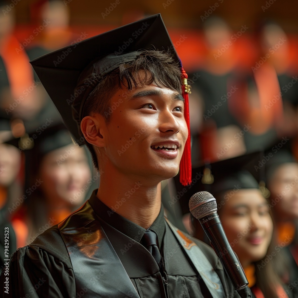 Graduation Atributes Illustration Stock The graduates and diplomas stood in front of the mic ...