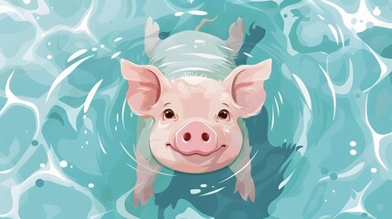 Cute Pig Swimming in Wate