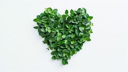 Wall Mural - Celebrate Valentine s Day with a charming heart shaped symbol crafted from lush green leaves set against a pristine white backdrop Embrace the essence of love and romance with this captivat