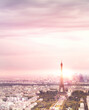 Sunset Eiffel tower and Paris city view form Triumph Arc.