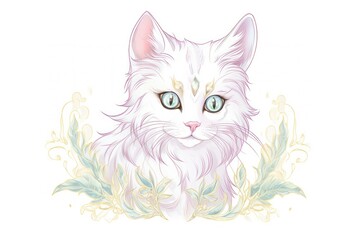  Cat in style of Alphonse Mucha drawing animal mammal.