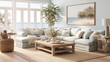 © Jaroon - A modern coastal living room and nautical details provide a relaxed seaside vibe.