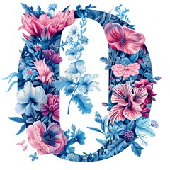 Wall Mural - Pretty Floral O Letter on White Background