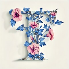 Wall Mural - Pretty Floral t Letter on White Background 