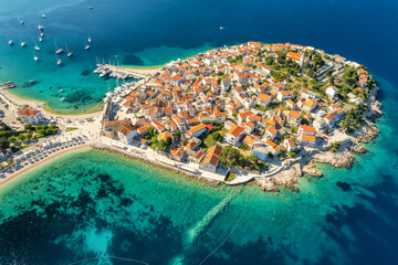 Wall Mural - Aerial view of the picturesque Primosten town, Adriatic sea, Croatia