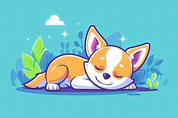 Sleeping Dog Cartoon - Vector Illustration of Cute Animal Nature Icon for Kids' Love and Fun