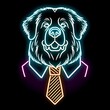 Neon st bernard dog in a tie
