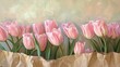 Pink tulips arranged on kraft paper set against a soft beige backdrop