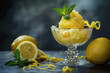 citrus lemon sorbet dessert with fresh mint and zest in elegant stemware