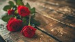 Beautiful fresh red roses placed on a wooden desk as a thoughtful gesture for Mother s Day