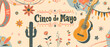 Traditional Cinco de Mayo Elements with Cactus and Music Instruments Design