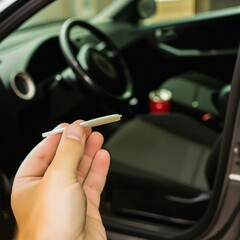 Driving while smoking cannabis joint. Marijuana. Legal regulation. Driving license regulation. Weed. Don’t drive high. Observe limit value and abstinence breaks. Spliff. Generative AI