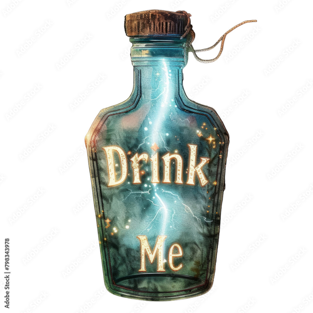 "Drink Me" potion bottle with ethereal celestial design isolated on ...