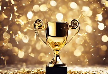 'confetti cup Golden background. bokeh trophy award prize succeed winner achievement champion victory honour competition championship reward celebration leadership success first best ceremon'