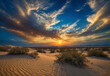 desert landscape at sunset sky background.