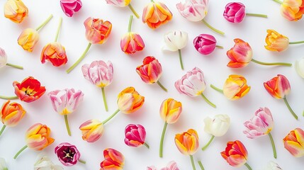 Wall Mural - Celebrate International Women s Day with a stunning top down view of vibrant spring tulips against a crisp white backdrop
