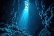The cave in deep sea with the other fish swimming underwater outdoors nature.