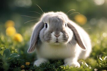 Wall Mural - 'bunny rabbit young adorable little animal baby background blue clean cute domestic ear easter fur furry grey hairy hare isolated long looking lovely mammal1 pet red rodent single sitting small snow'