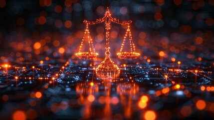 Wall Mural - Virtual Jurisprudence: Law Scales within Data Center Framework