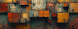 The passage of time etched on a rusty wall, embellished with aged metal fragments, evoking a sense of forgotten history