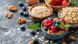 Vibrant display of cholesterol-lowering foods, featuring oats, nuts, and fresh fruits